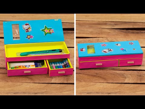 DIY Hello Kitty Pencil Box/How to make Pencil Box with waste cardboard/DIY  Back to school supplies 
