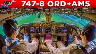 Air Bridge Boeing 747-8 Cockpit Chicago🇺🇸 to Amsterdam🇳🇱