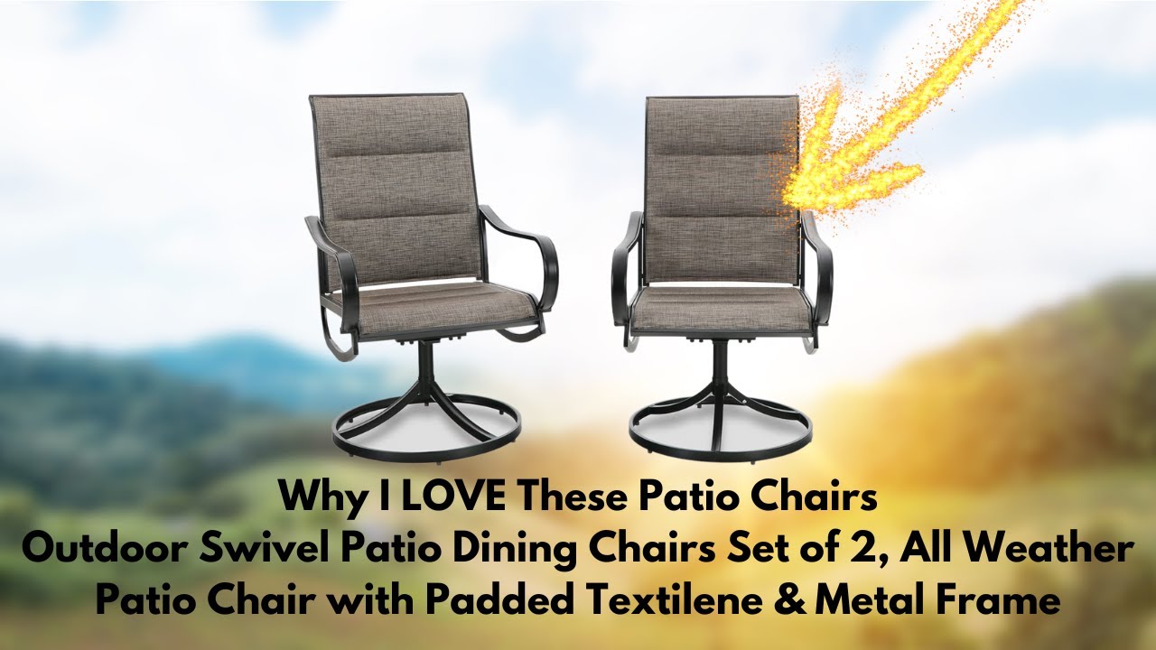 Outdoor Swivel Patio Dining Chairs Set of 2, All Weather Chairs & Metal Frame