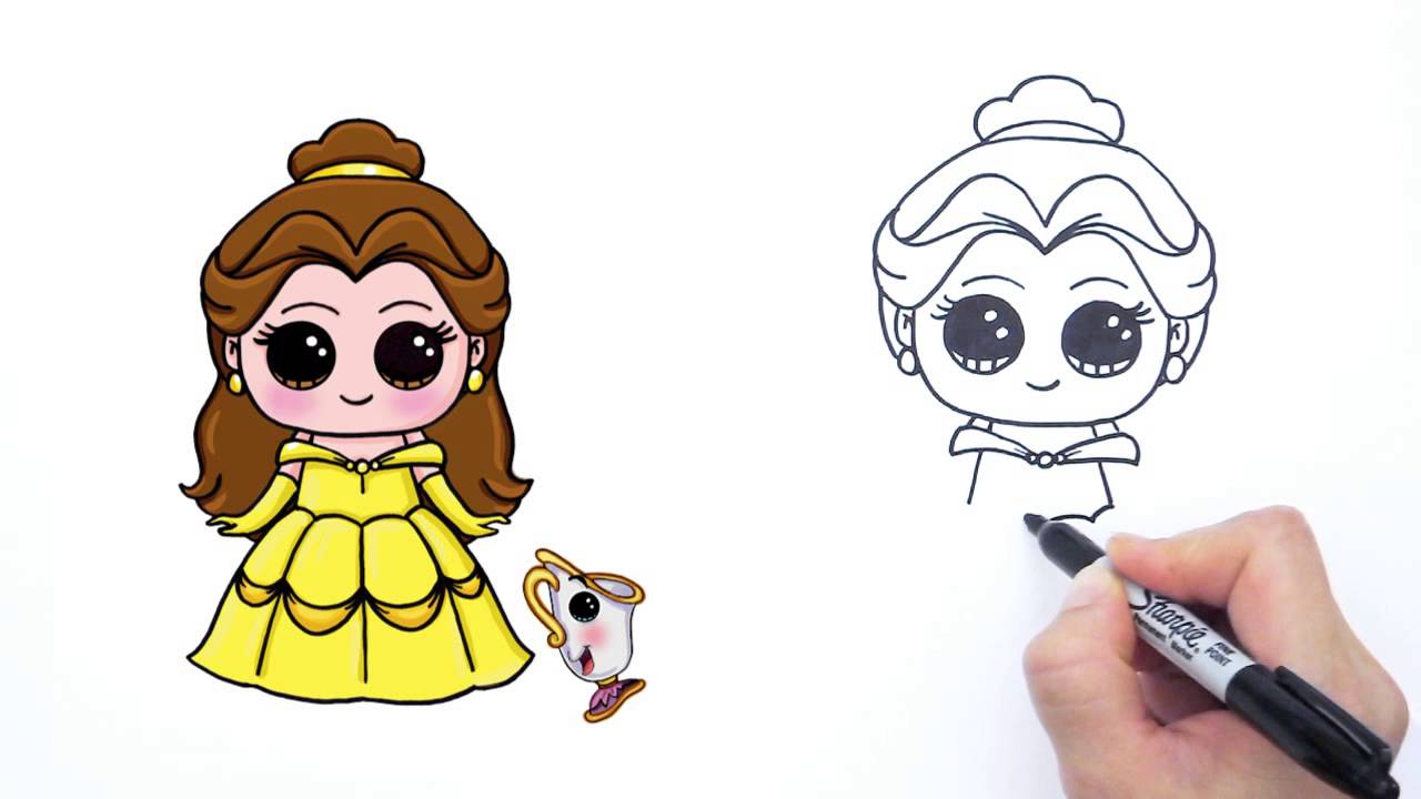 How to Draw Disney Princess Belle from Beauty and the Beast Cute ...