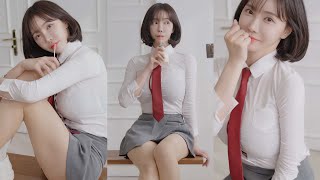 (4K 세로룩북) 유니폼 코스튬 살색 스타킹 룩북 schoollook Lookbook underwear Try on 언더웨어 룩북 직캠 skirts stockings