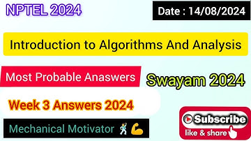 introduction to Algorithms And Analysis | WEEK 3 Quiz | Assignment 3 Solution | NPTEL | SWAYAM 2024