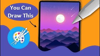 step by step  - Procreate Tutorial- رسم منظر طبيعي تعليم الرسم الرقمي  بروكرييت screenshot 1