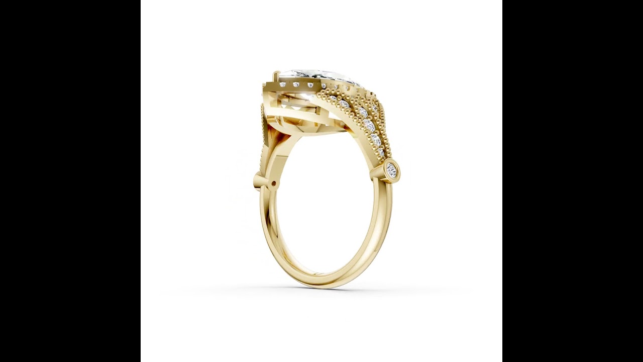 Vintage Inspired Marquise Cut Lab Diamond Milgrain Halo Wedding Ring