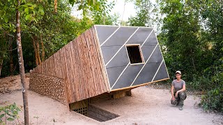 Building a DUGOUT House with Plastic Roof | Wooden Wall & Fireplace with clay