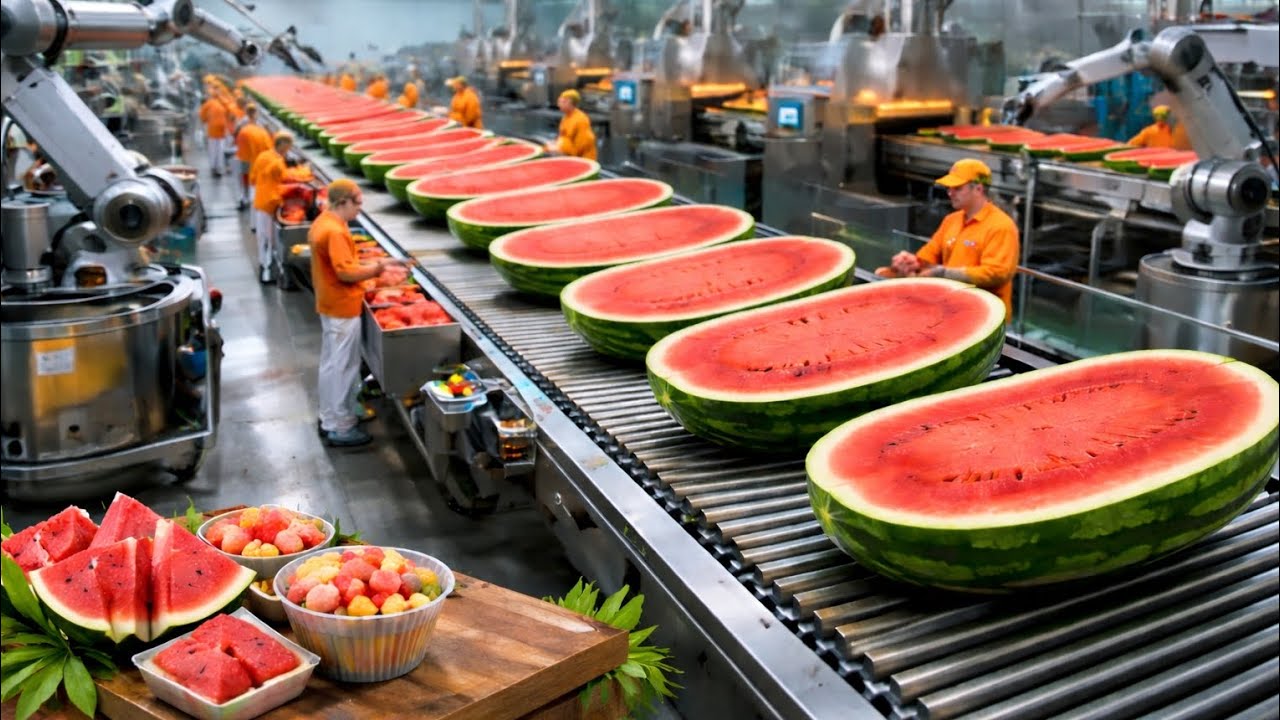 Inside a Modern Watermelon Factory  | From Fresh Harvest to Delicious Desserts (Full Process)