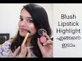 എങ്ങനെ ചെയ്യാം LIPSTICK, HIGHLIGHT & BLUSH | MALAYALAM | BacktoBasics