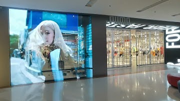JR StarLink transparent LED display goes to Puma retail shop #holographic #transparent #leddisplay