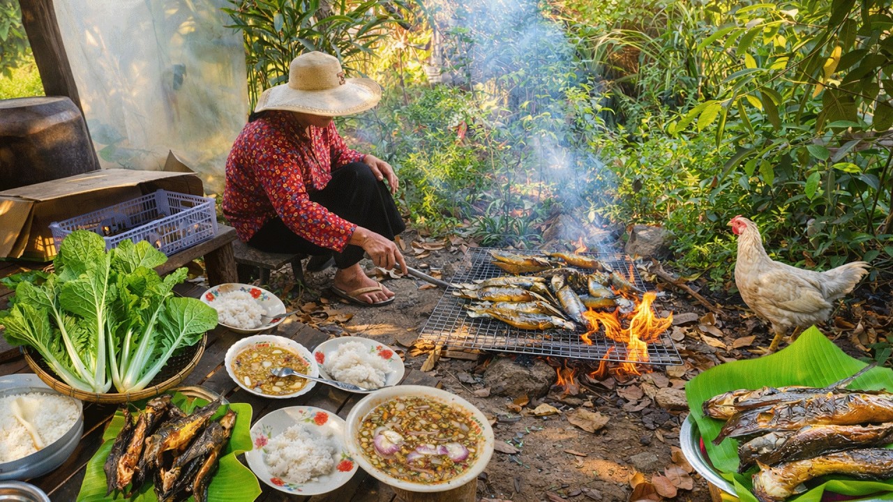Village Life Cooking | Grilled Fish & Simple Country Meal | Village kitchen 