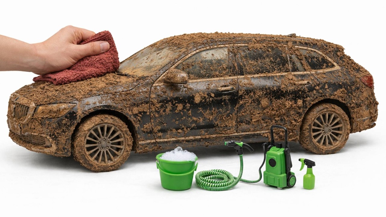 Super Realistic Cleaning of 1:24 Black Mercedes-Benz S-Class After an Extreme Dusty Off-Road Journey
