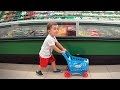 Bebê Fazendo Compras no Mercado com Carrinho de Brinquedo - Supermarket Shopping Cart Toys