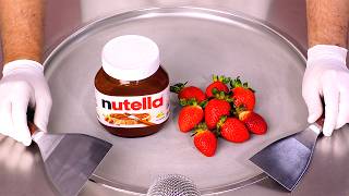 How to make NUTELLA & STRAWBERRY Ice Cream Rolls | ASMR (no talking)