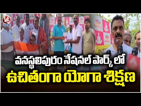 Yoga Day Celebration Held Grandly At Mahavir Harina Vanasthali National Park | V6 News - V6NEWSTELUGU