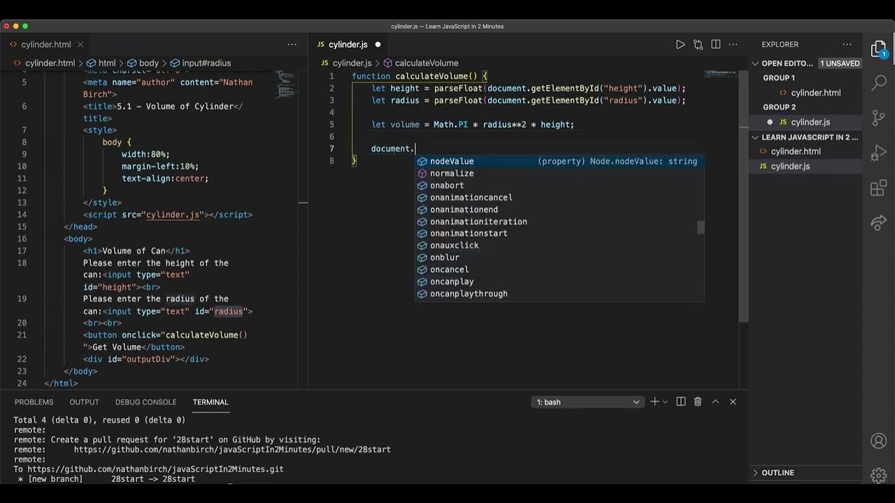 28 Volume of a Cylinder Program (JavaScript) - YouTube