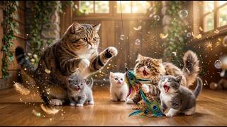 🐱💚 Relaxing Cat Video 4K: Adorable Kittens Playing with Mom & Two Siblings | Soft Meows screenshot 1