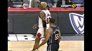 Jayson Williams Pushes Dennis Rodman After Dunk on Him! (Technical Foul) 1998 Playoffs