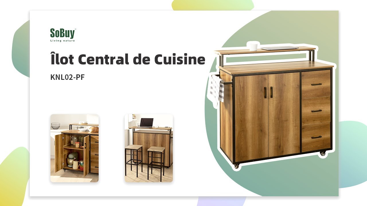 Sobuy - SoBuy KNL04-MI îlot Central de Cuisine, Placard de Cuisine, Buffet  de Rangement, Armoire de Cuisine avec 1 Plan de Travail - Desserte - Rue du  Commerce