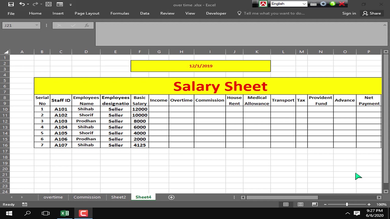 How To Create Salary Sheet In Ms Excel Youtube