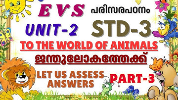 STD-3/ ENVIRONMENTAL SCIENCE- പരിസര പഠനം/ UNIT-2/ WORLD OF ANIMALS- ജന്തുലോകത്തേക്ക്/ LET US ASSESS