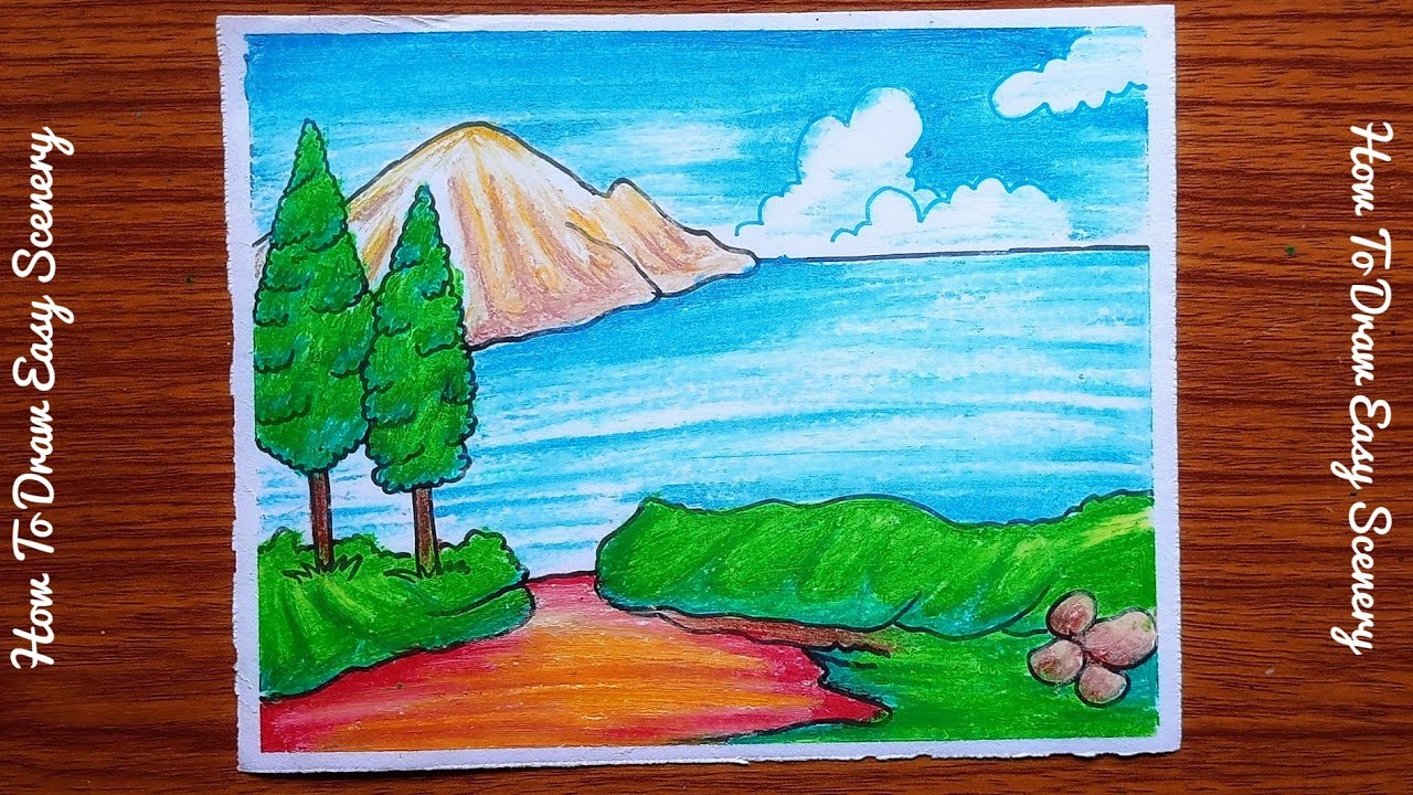 How to Draw Easy Scenery of Mountain and River Step by Step | Simple ...