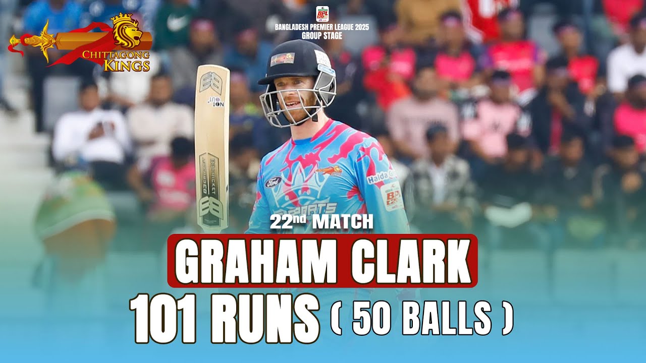 Graham Clark's 101 runs against Khulna Tigers || 22nd Match || BPL 2025