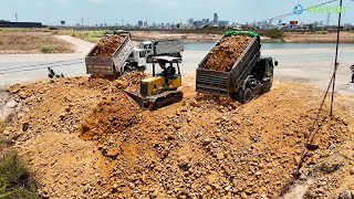 Nice Activities Techniques Bulldozer Operator Skills Pushing Rocks Soil Filling Land Up & Dump Truck