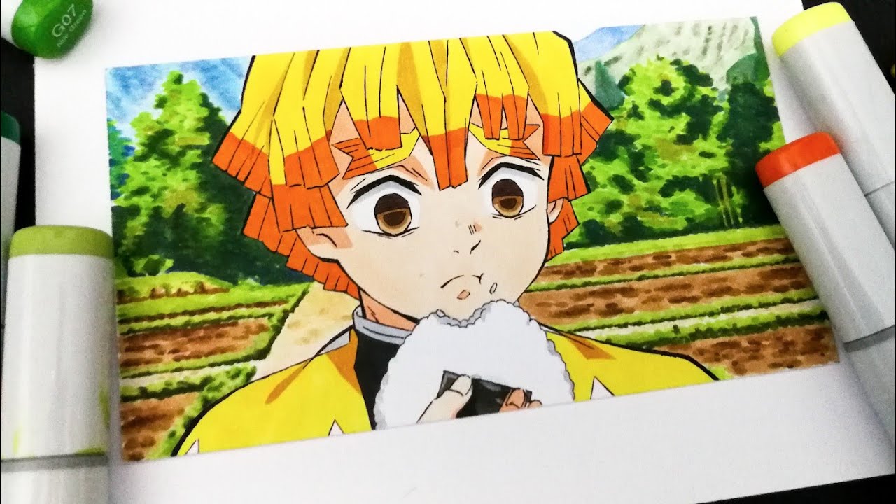 Drawing Zenitsu Agatsuma With Copic Markers Kimetsu No Yaiba Youtube