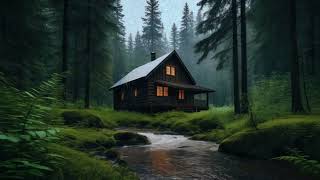 Nature's Lullaby: Heavy Rain Sounds and Flowing  River from a Cozy Cabin | Ultimate Sleep Aid