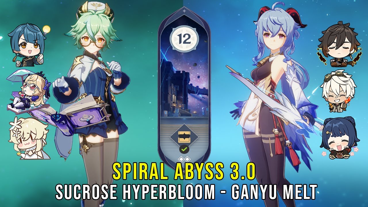 C6 Sucrose Hyperbloom and C0 Ganyu Melt - Genshin Impact Abyss 3.0 - Floor 12 9 Stars