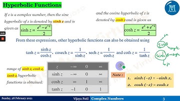 Complex Numbers | Hyperbolic Functions introduction and formulae