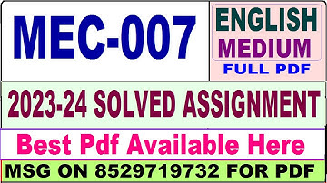 mec 007 solved assignment 2023-24 || mec 007 solved assignment 2024 in english || ignou mec007