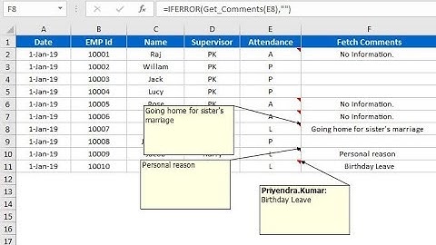 Extract Comments in Excel Cells using formula