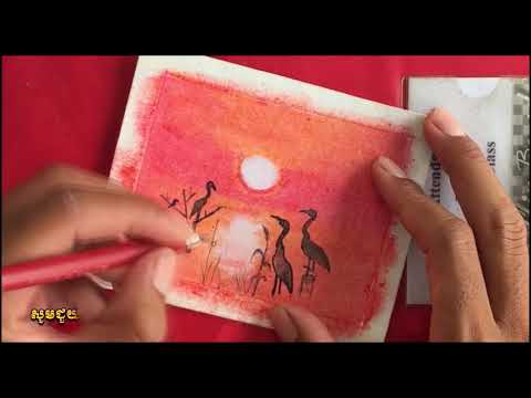 How to draw Egret with sunset view in the rice field /Drawing tutorial / Color pencils drawing