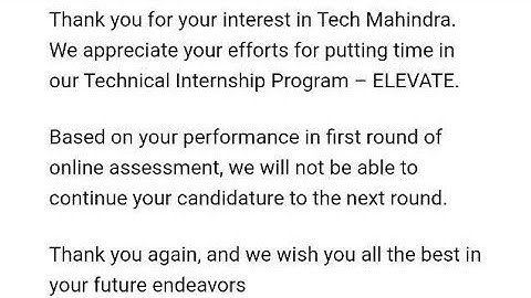 TECH MAHINDRA SENDING REJECTION MAILS TO NON-SHORTLISTED STUDENTS