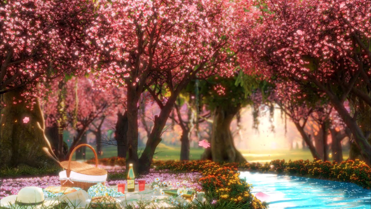 Cherry Blossom Ambience  Spring Nature Sounds Babbling Creek Beneath the Sakura Trees
