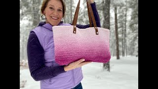 The Huggable Tote for 1 cake of Bernat Blanket Perfect Phasing yarn- easy crochet tutorial