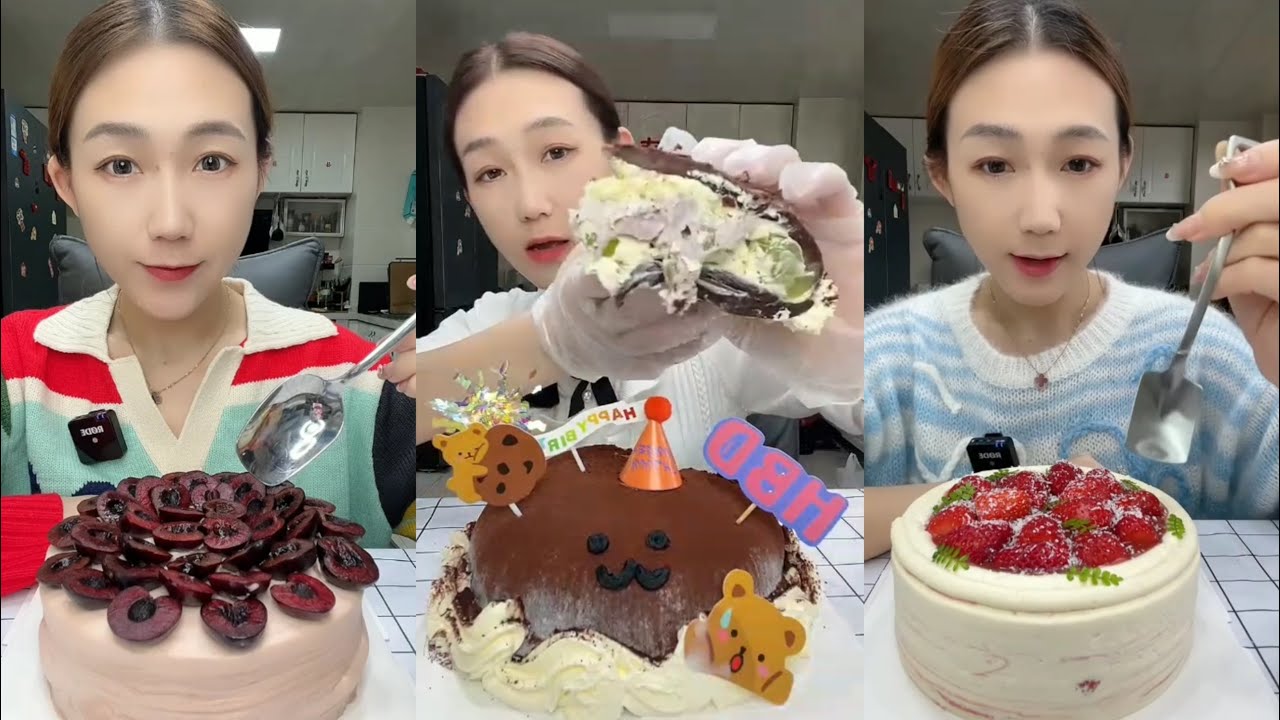 ASMR 🍒Cherry Cake,Chocolate Mochi Cake, Strawberry Cake|Soft & Satisfying Eating Sounds #asmr