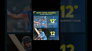Harmanpreet Kaur equals Mithali Raj's record for most POTM awards for India in WT20 #shorts #t20