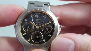 1987 Seiko Triple calendar with moonphase men's vintage watch. Model  reference 7F38-6110 - YouTube