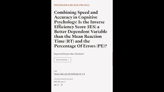 Combining Speed and Accuracy in Cognitive Psychology: Is the Inverse Efficiency Score... | RTCL.TV