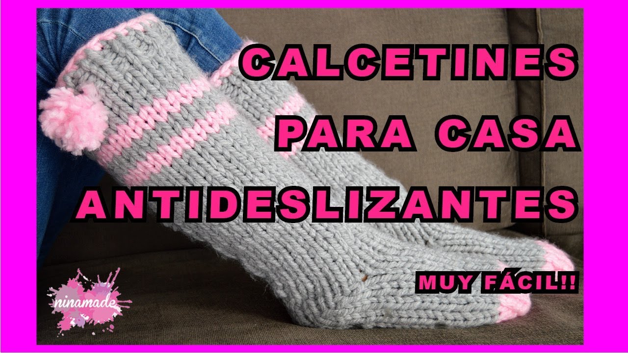 DIY. Calcetines Para Casa Antideslizantes Con 2 Agujas // Slippers Thicks  Socks With 2 Needles 