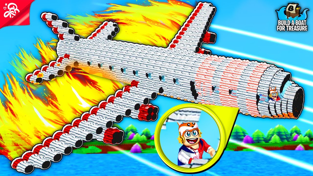 CONSTRUÍ AVIÃO COM 999.999.999.999 FOGUETES NO BUILD A BOAT! *caos total