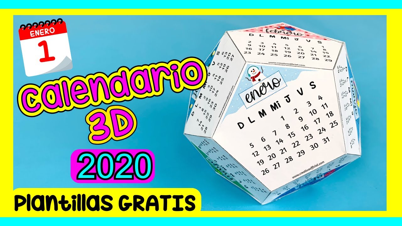 CALENDARIO 3D, 2020 (PLANTILLA GRATIS)
