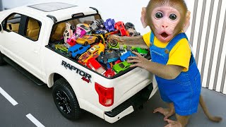 Macaco BinBin Colhendo o Caminhão Monstro Arco-íris e Brincando Com o Pupp - BinBin Portugal