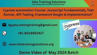 Cypress Demo on 18th May 2024 ". Pls contact or whatsapp us on +91-8019952427 to enroll