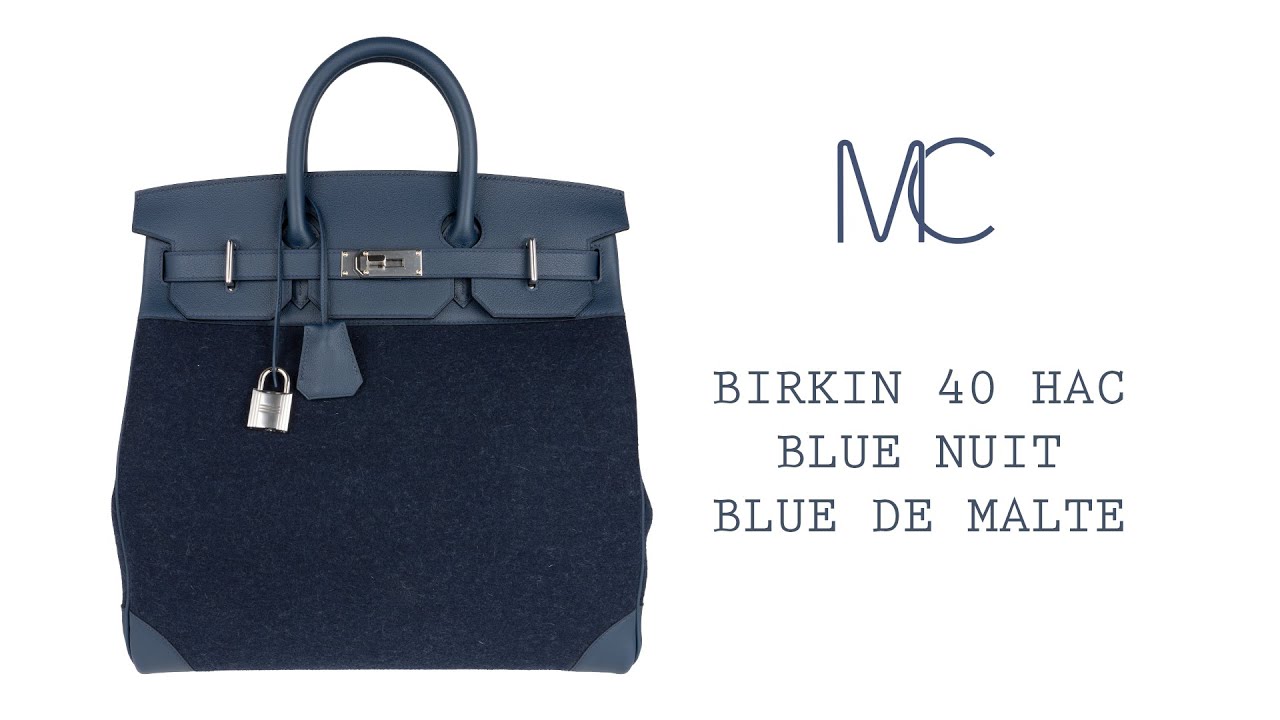 Hermes Birkin 40 HAC Bleu Nuit Todoo Feutre / Bleu de Malte • MIGHTYCHIC •  