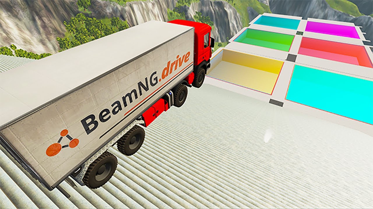 Stair Jumps Down In Colored Swimming Pools #42 - BeamNG drive bmg