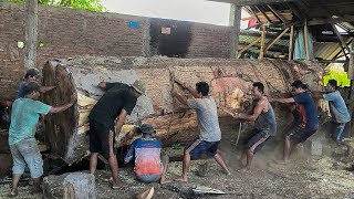 Madness at the sawmill, barefoot workers struggling to move giant logs!!