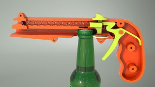 How do pistol ejection bottle opener work?(animation)