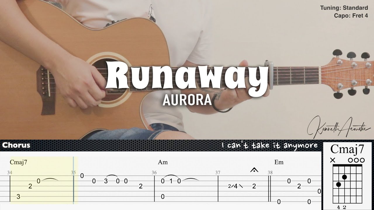 Runaway - AURORA | Fingerstyle Guitar | TAB + Chords + Lyrics